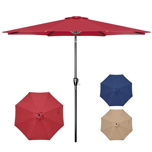 Simple Deluxe 9FT Outdoor Patio Umbrella Table Market Umbrella with Push Button Tilt and Crank, 8 Sturdy Ribs, UV Protection Waterproof for Garden, Lawn, Deck, Backyard, Pool