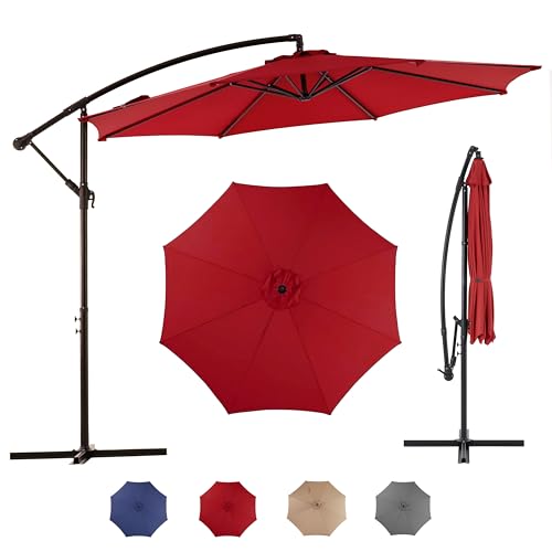 Simple Deluxe 9.8ft Offset Umbrella Cantilever Patio Hanging Umbrella Outdoor Market Umbrella with Crank & Cross Base Suitable for Garden, Lawn, backyard and Deck, Blue