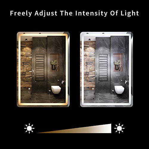 YSSOA LED Bathroom Mirror, 36 x 28 Inch Large Wall Anti-Fog Dimmable LED Bathroom Vanity Mirror, Adjustable Light & Touch Switch (Horizontal/Vertical)