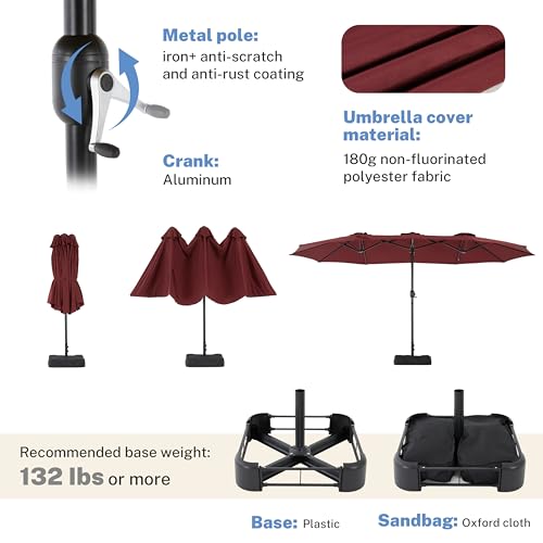 Simple Deluxe 15ft Outdoor Patio Umbrellas with Base Included, Double-Sided Rectangle Large Table Umbrella with Stand, Market Umbrellas for Poolside Backyard Lawn