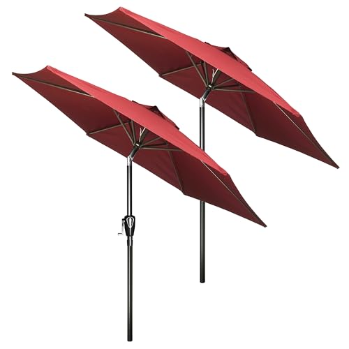 HealSmart 7.5ft Patio Umbrella with Push Button Tilt/Crank, Outdoor Table Market Yard Umbrella, 6 Sturdy Ribs for Garden, Deck, Backyard, Pool