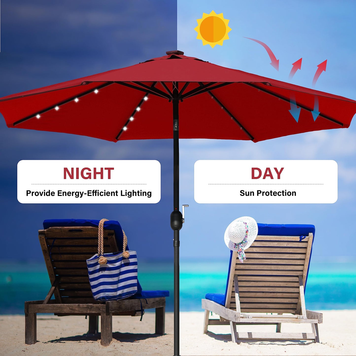 YSSOA 9ft/10ft Outdoor Market Patio Umbrella with 8 Sturdy Ribs, Tilt/Crank Push Button for Garden, Deck, Backyard and Pool