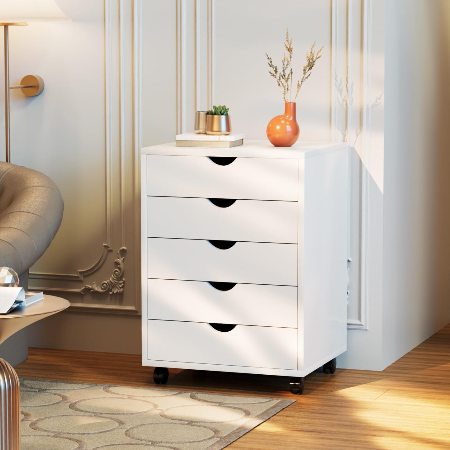 HealSmart 5 Drawer Chest, Storage Cabinet Dressers with Wheels, Dressers Storage Cabinets, Dresser Mobile Cabinet with Wheels, Drawers Wood Organization Furniture for Office, Home