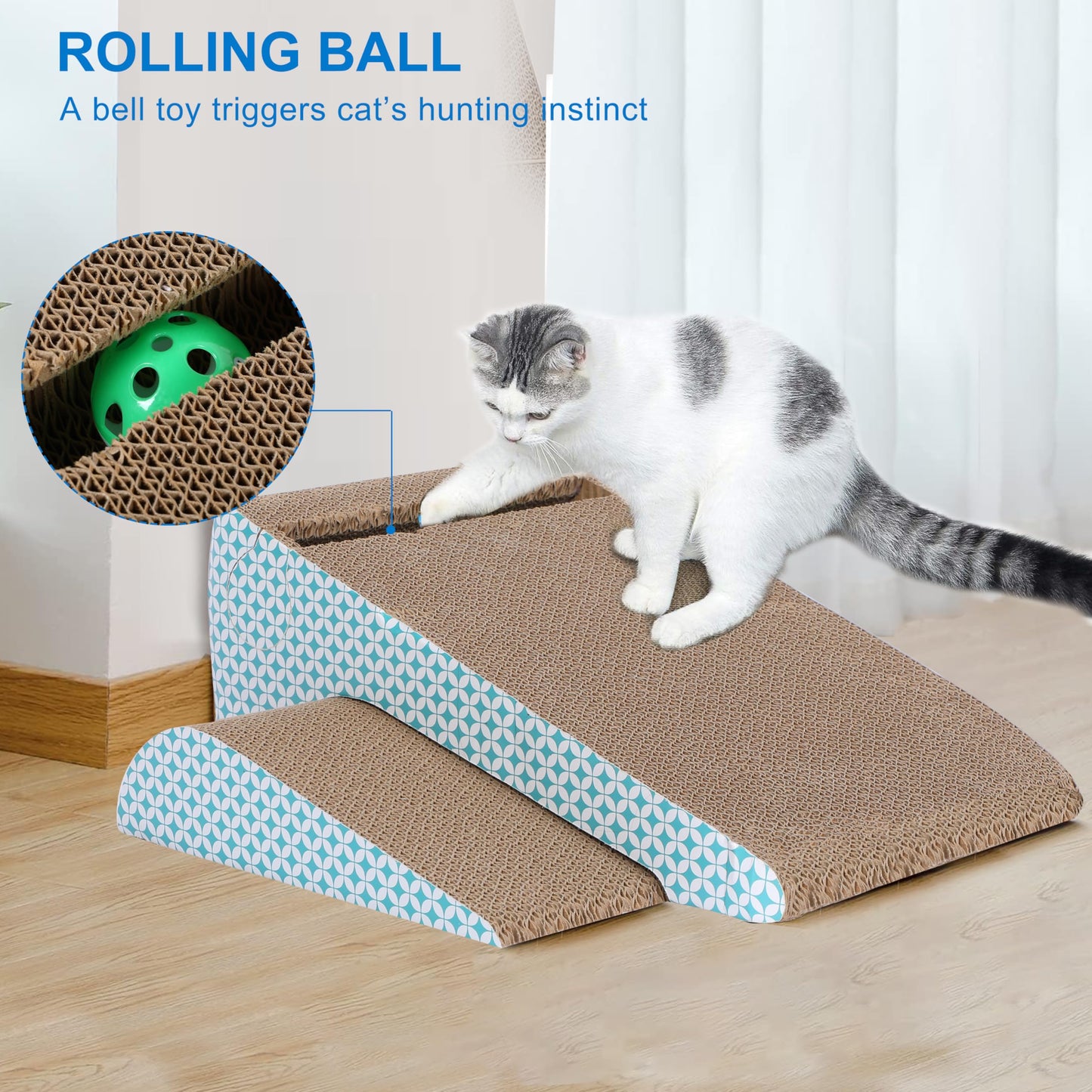 2 in 1 Cat Scratcher Cardboard Lounge Bed, Cat Scratching Pad, Durable Board Pads Prevents Furniture Damage,Large