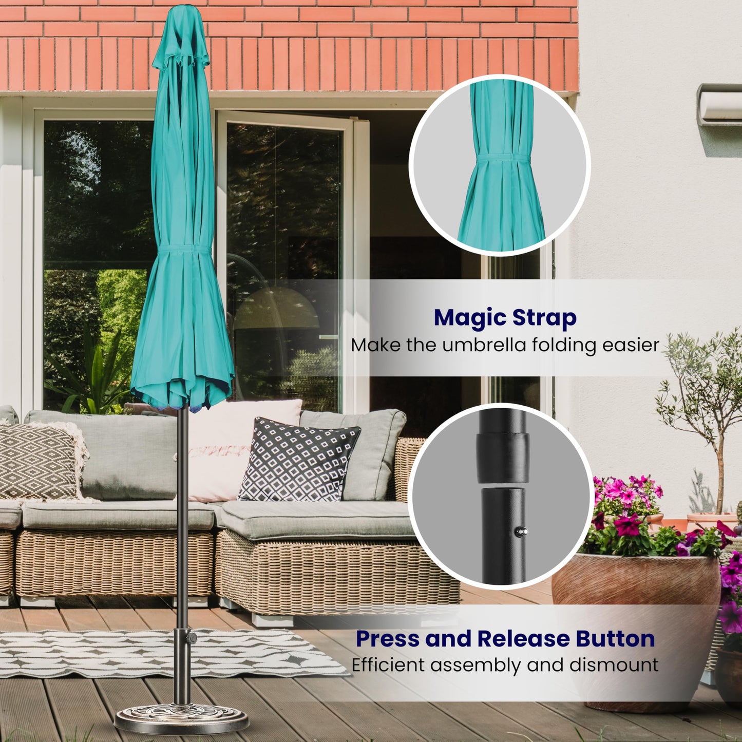 iPower 9ft Patio Umbrella Outdoor Table Umbrellas with 8 Sturdy Ribs, Push Button Tilt and Crank for Yard, Pool and Garden