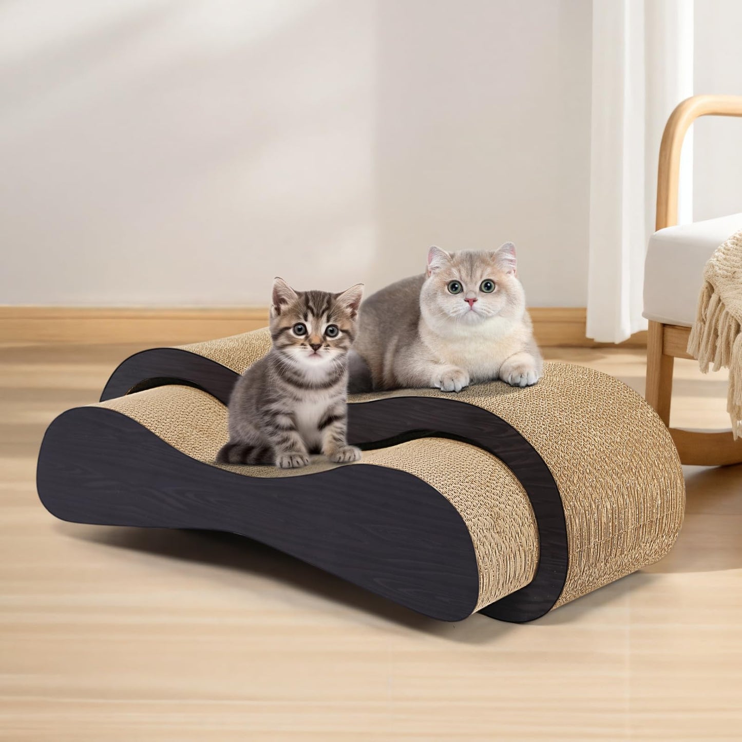2 in 1 Cat Scratcher Cardboard Lounge Bed, Cat Scratching Pad, Durable Board Pads Prevents Furniture Damage,Large