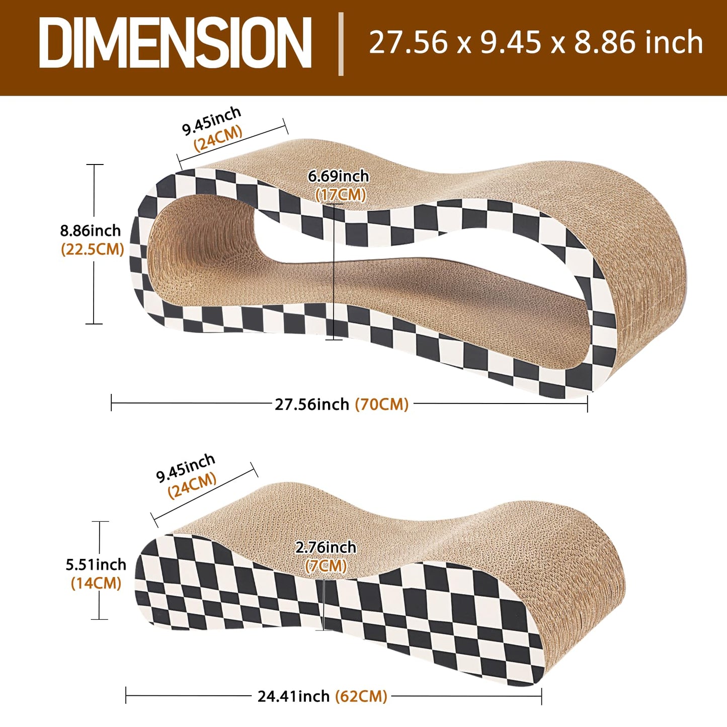 2 in 1 Cat Scratcher Cardboard Lounge Bed, Cat Scratching Pad, Durable Board Pads Prevents Furniture Damage,Large