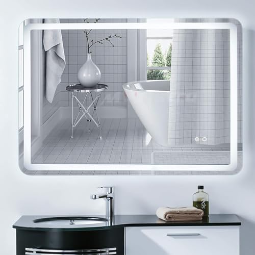 Simple Deluxe 36 x 28 Inch Large Wall Anti-Fog Dimmable LED Bathroom Vanity Makeup Mirror with White/Warm Light (Horizontal/Vertical), Transparent