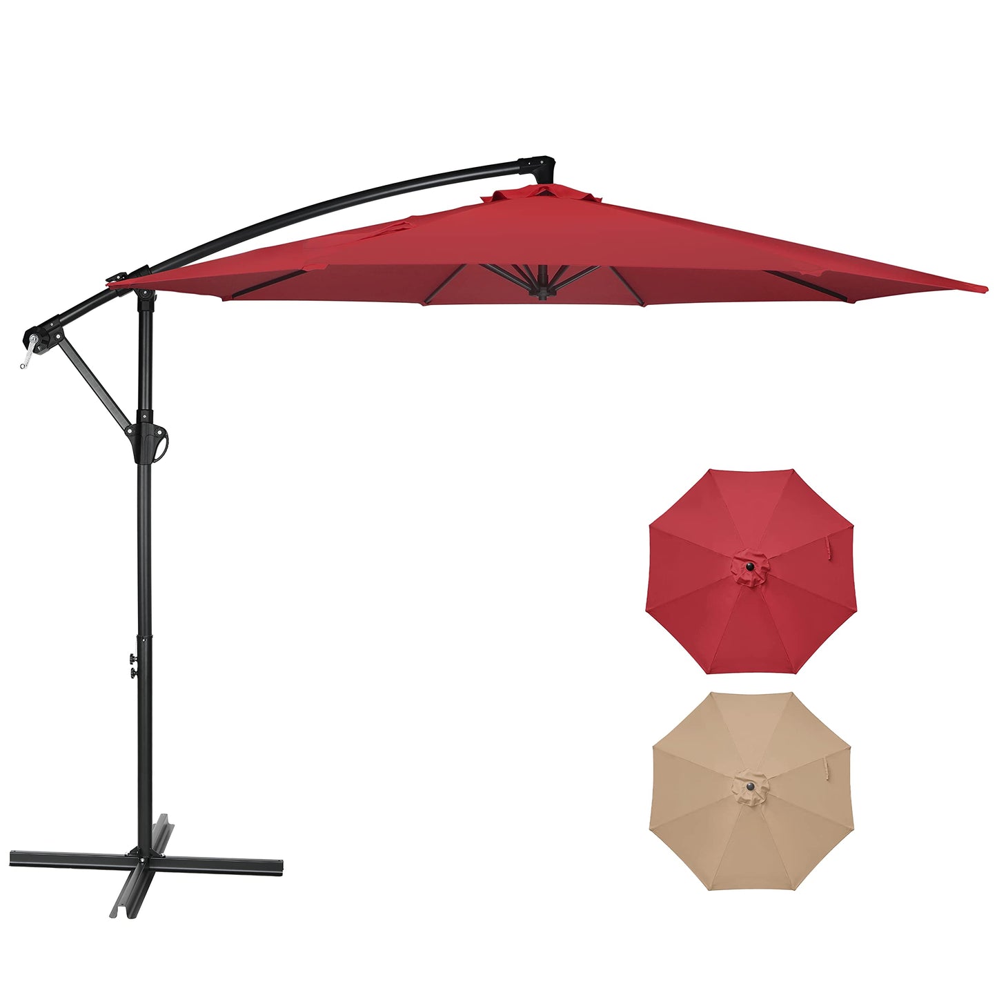 Simple Deluxe 10ft Offset Umbrella Cantilever Patio Hanging Umbrella Outdoor Market Umbrella with Crank & Cross Base Suitable for Garden, Lawn, backyard and Deck