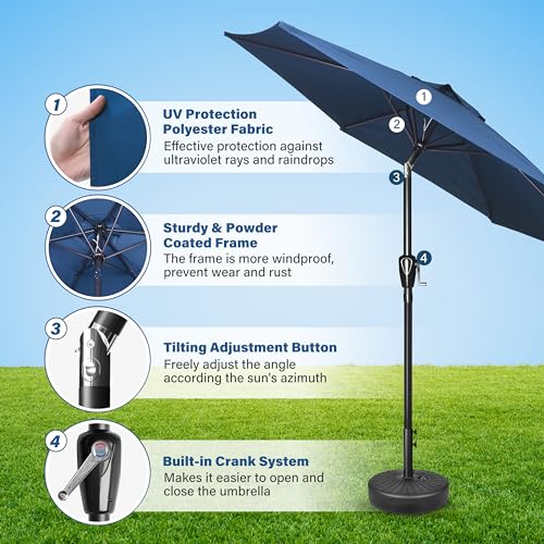 HealSmart 7.5ft Patio Umbrella with Push Button Tilt/Crank, Outdoor Table Market Yard Umbrella, 6 Sturdy Ribs for Garden, Deck, Backyard, Pool