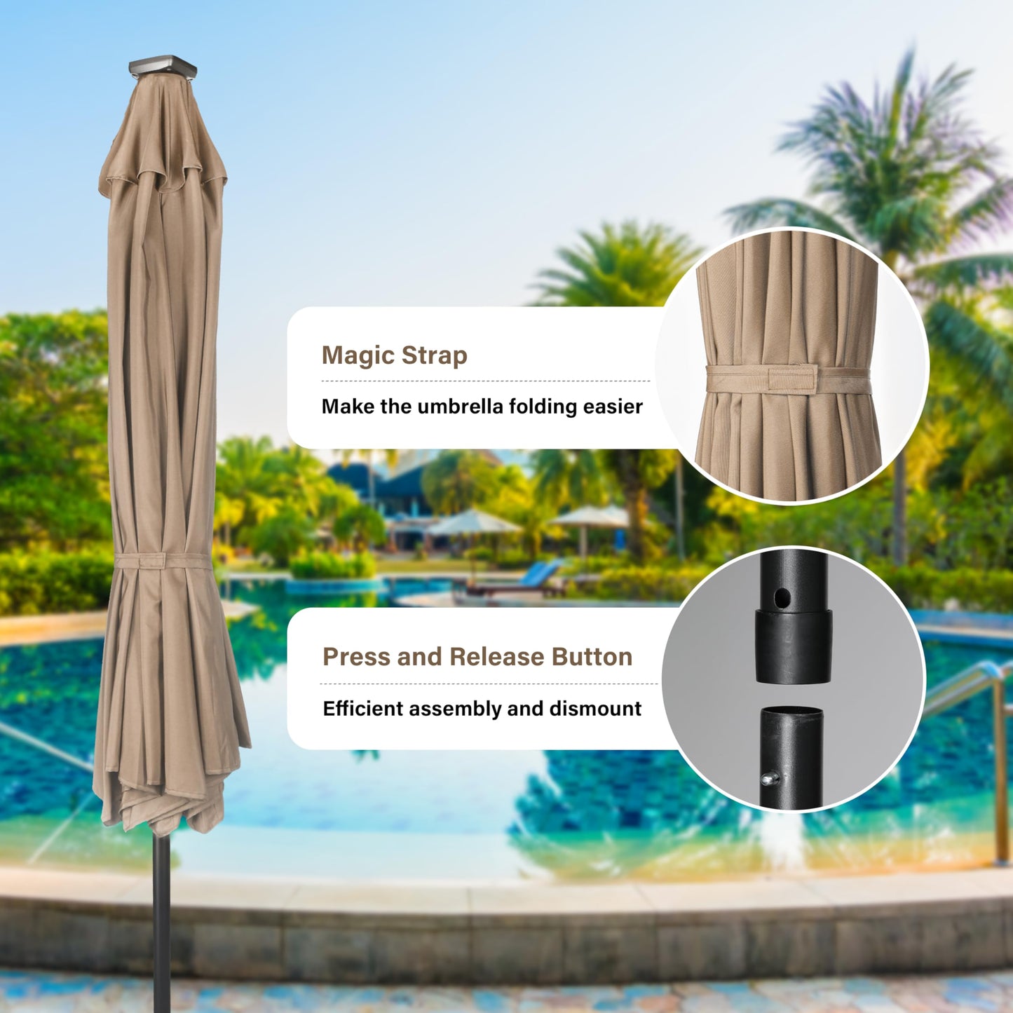 InfiniPower 9ft Patio Umbrella Replacement Canopy, Outdoor Replacement Canopy Only, Table Umbrellas Top Cover with 8 Ribs for Garden, Yard