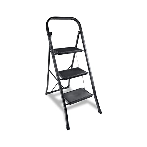 YSSOA 2 Step Ladder, Folding Step Stool with Wide Anti-Slip Pedal, 550 lbs Sturdy Steel Ladder, Convenient Handgrip, Lightweight, Portable Steel Step Stool, Black