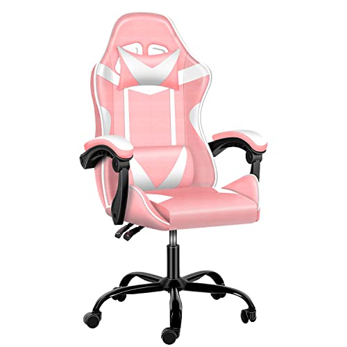 YSSOA Pink Gaming Chair, Big and Tall Gamer Chair, Racing Style Adjustable Swivel Office Chair, Ergonomic Video Game Chairs with Headrest and Lumbar Support