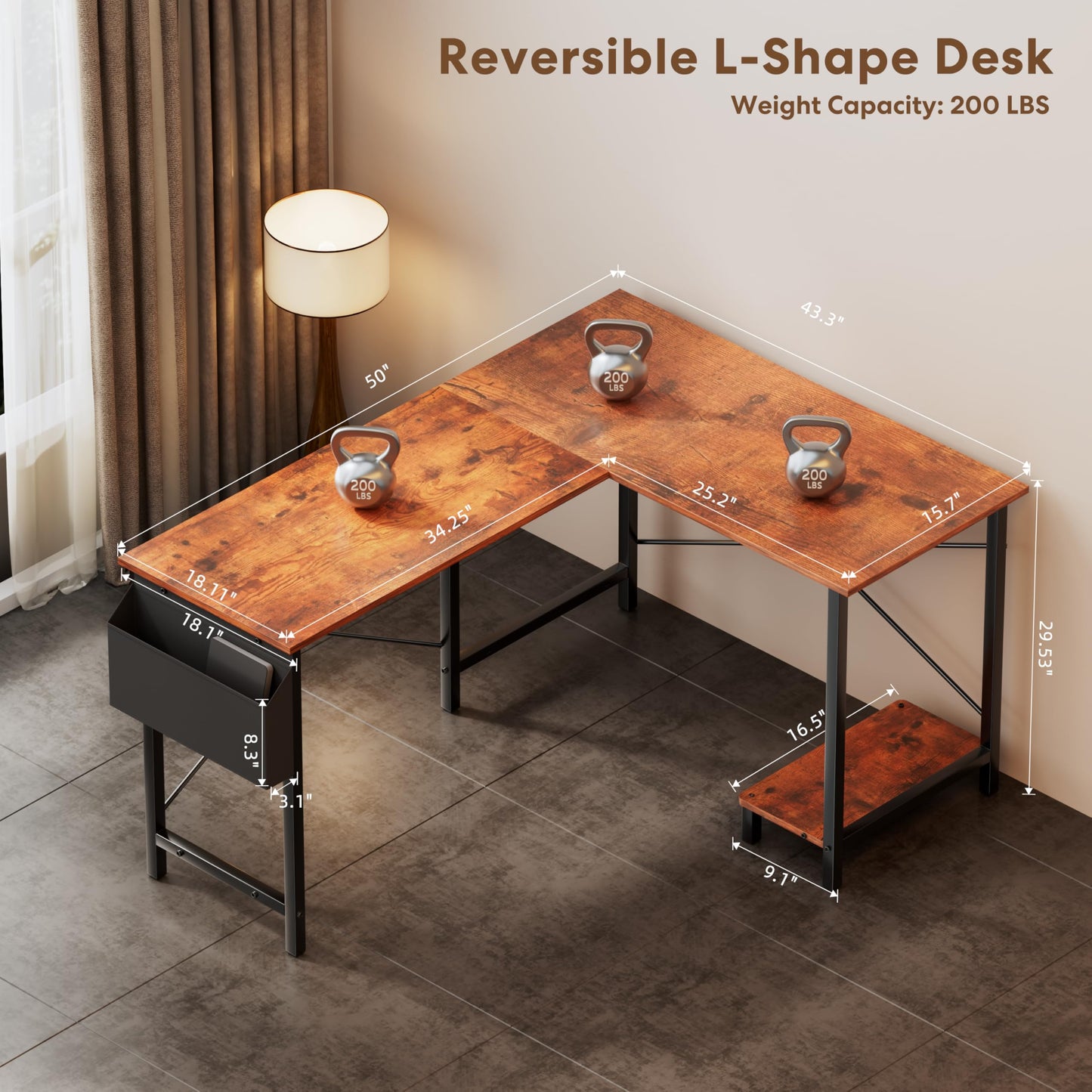 YSSOA 50" L Shaped Gaming Desk with Reversible Corner - Home Office Computer Desk with Wood Top, Metal Frame, CPU Stand & Storage Bag for Small Space, Gaming Room