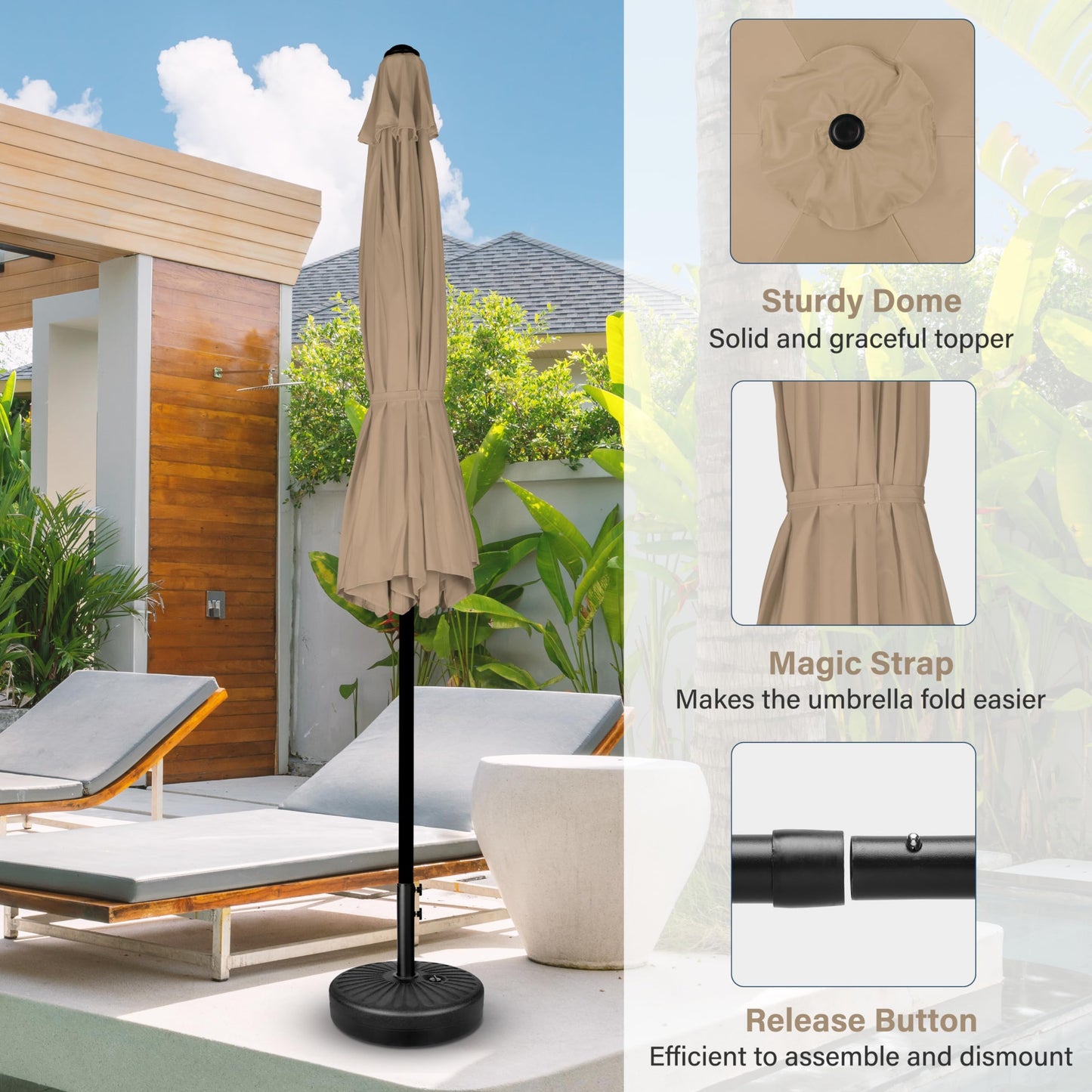 Simple Deluxe 9FT Outdoor Patio Umbrella Table Market Umbrella with Push Button Tilt and Crank, 8 Sturdy Ribs, UV Protection Waterproof for Garden, Lawn, Deck, Backyard, Pool