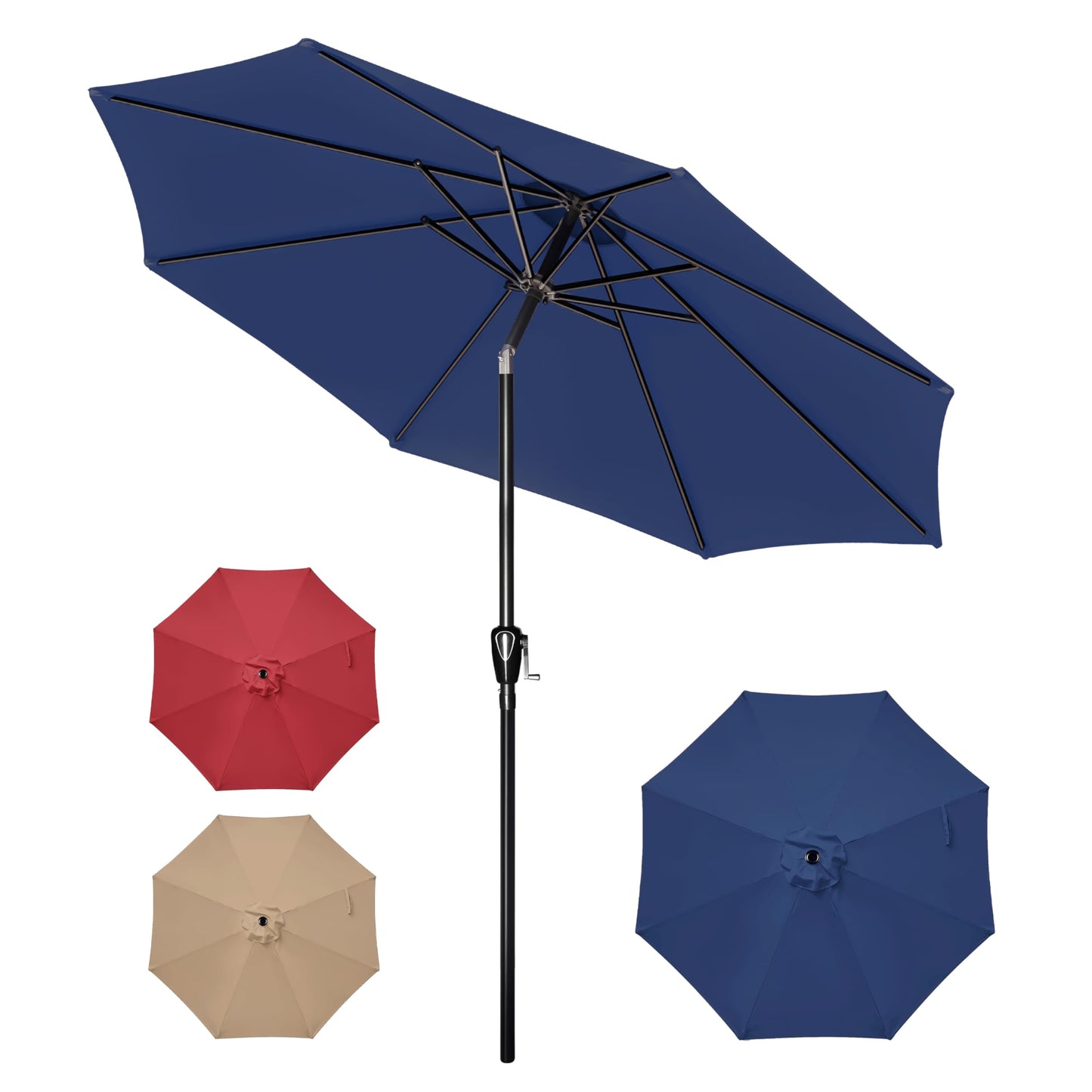 YSSOA 9ft/10ft Outdoor Market Patio Umbrella with 8 Sturdy Ribs, Tilt/Crank Push Button for Garden, Deck, Backyard and Pool