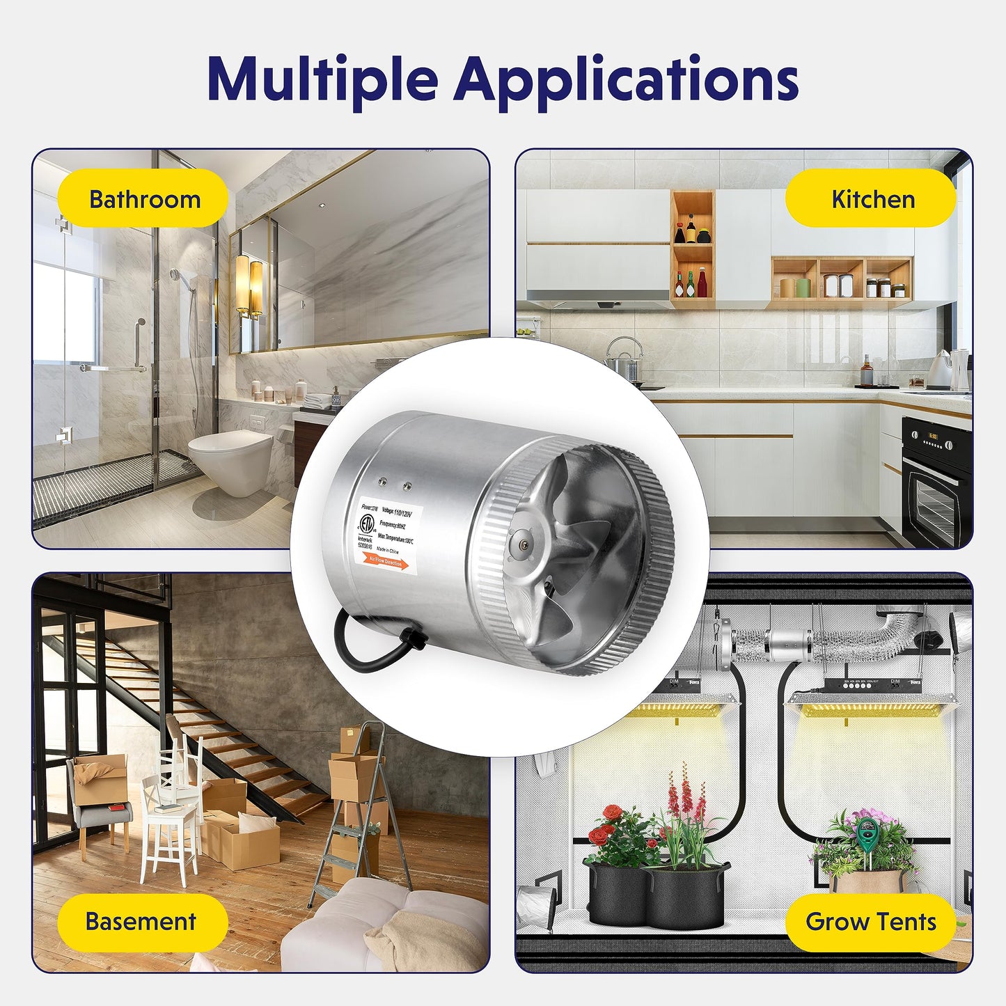 iPower Inline Booster Duct Fan and Speed Adjuster HVAC Controls