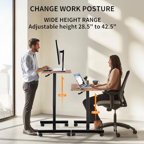 YSSOA Mobile Small Standing Desk - Rolling Desk with Adjustable Height and Lockable Wheels, Sit-Stand Laptop Table, Portable Computer Workstation