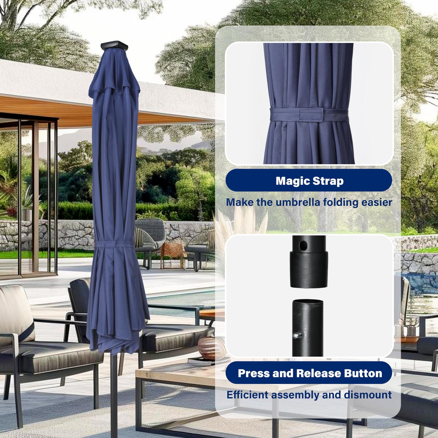 HealSmart 7.5ft Patio Umbrella with Push Button Tilt/Crank, Outdoor Table Market Yard Umbrella, 6 Sturdy Ribs for Garden, Deck, Backyard, Pool
