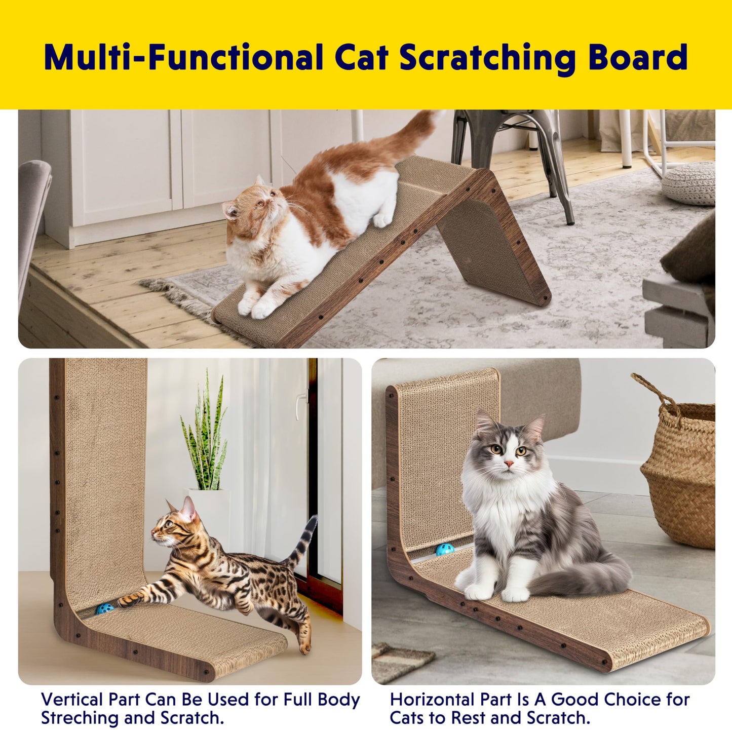 2 in 1 Cat Scratcher Cardboard Lounge Bed, Cat Scratching Pad, Durable Board Pads Prevents Furniture Damage,Large