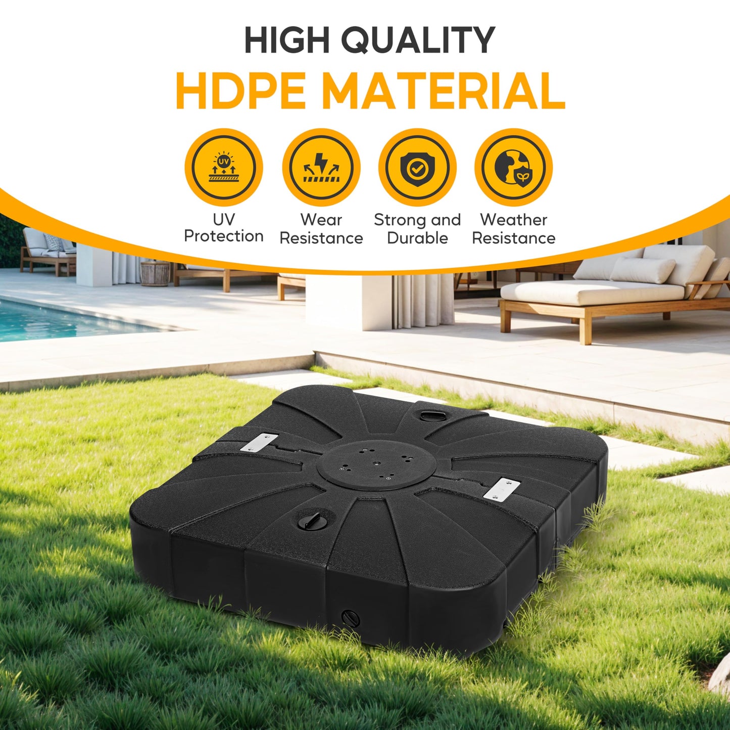 HealSmart 50Lbs Durable Fillable Outdoor Patio Umbrella Base Heavy Duty Stand for Lawn, Deck, Poolside, Black