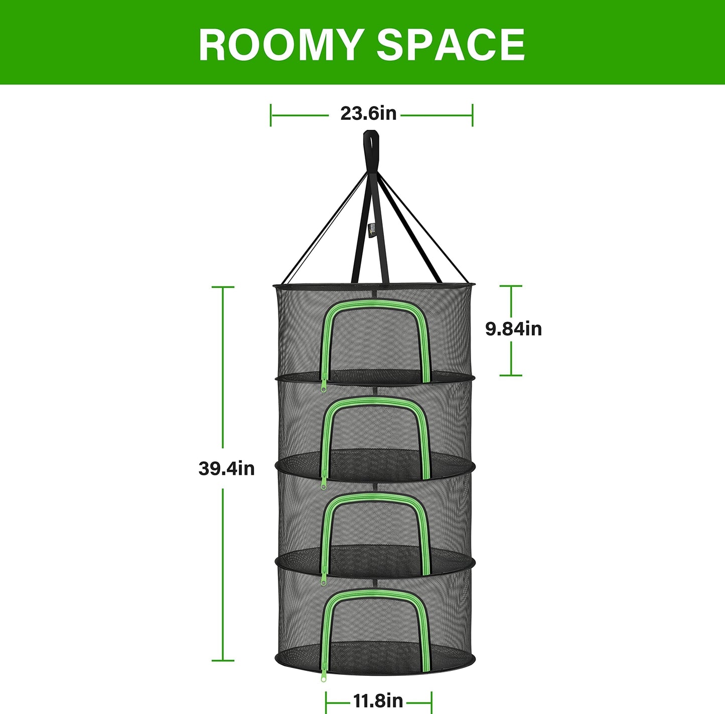 YSSOA 4 Layer 24'' Herb Drying Rack, Hanging Dry Mesh Folding Basket Dryer with Detachable Design & Hook for Plants, Herbs, Seeds and Buds in Grow Tent, Closet, Hydroponics, Garden Outdoor