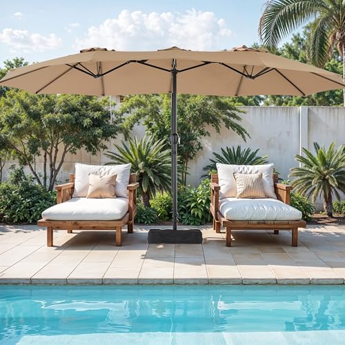 Simple Deluxe 15ft Outdoor Patio Umbrellas with Base Included, Double-Sided Rectangle Large Table Umbrella with Stand, Market Umbrellas for Poolside Backyard Lawn