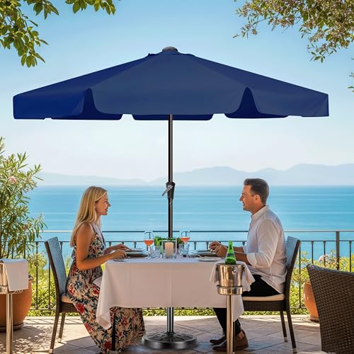 Simple Deluxe 9' Patio Umbrella with Wind-Floating Valances, Push Button Tilt & Crank Lift, UV Protection Sunshade for Table, Garden, Pool, Beach