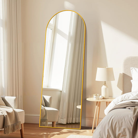 Arched Full Length Mirror, 59"x16" Tall Body Mirror, Shatter-Proof Glass Aluminum Frame for Bedroom, Cloakroom, Home Décor, Gold