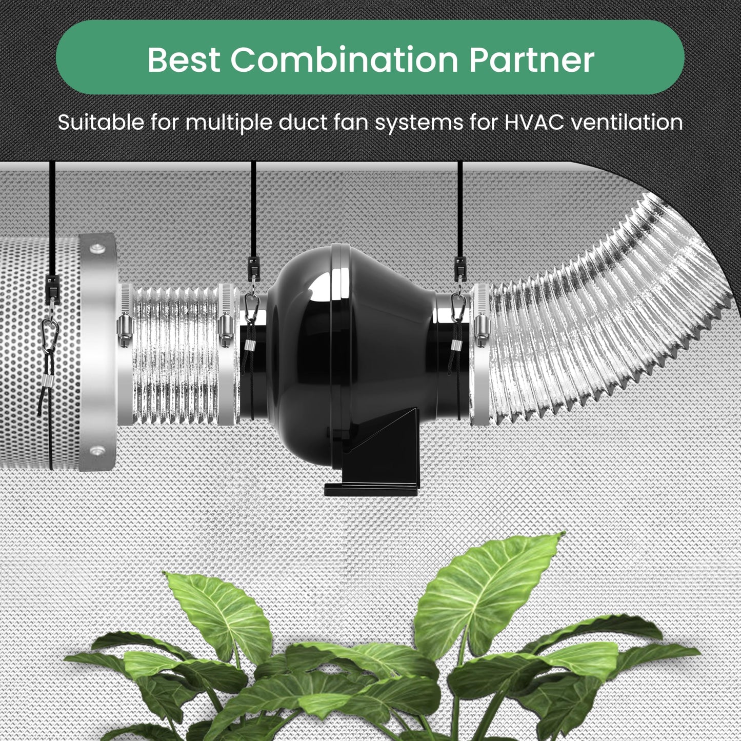 YSSOA 4 Inch 195 CFM Inline Duct Ventilation Fan Exhaust Fan, 8 Feet Long Flexible Dryer Vent Hose Aluminum Ducting for Grow Tent Air Circulation, Attic, Greenhouse