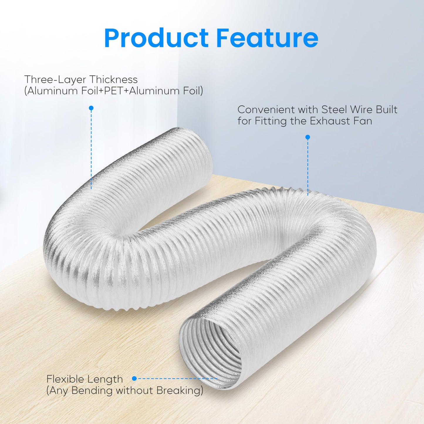 Simple Deluxe Non-Insulated Flexible Air Foil Ducting, Includes 2 Clamps for Dryer Exhaust Hoses, Heating, Cooling, Ventilation, Exhaust