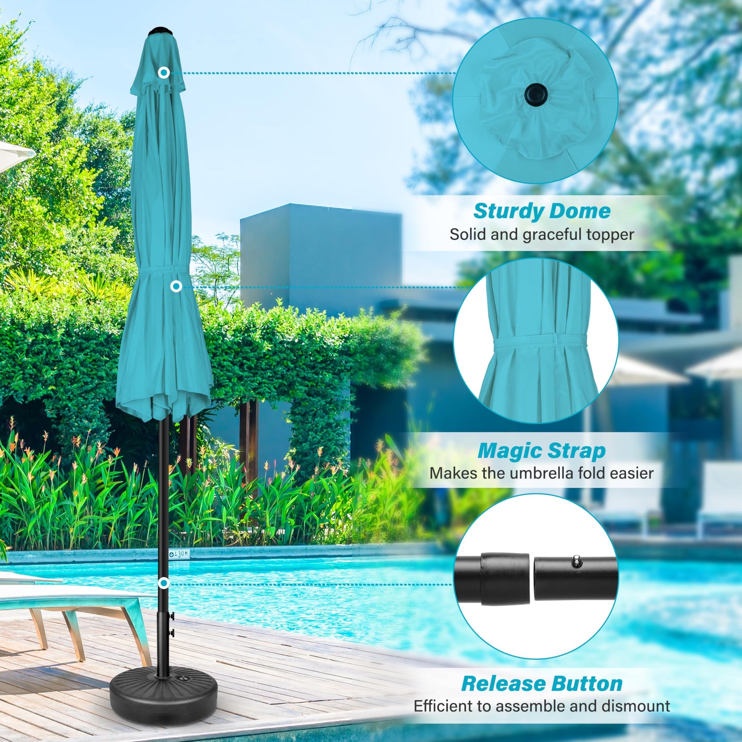 HealSmart 7.5ft Patio Umbrella with Push Button Tilt/Crank, Outdoor Table Market Yard Umbrella, 6 Sturdy Ribs for Garden, Deck, Backyard, Pool