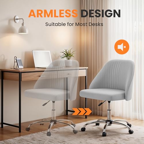 Simple Deluxe Armless Office Desk Chair, Modern Cute Swivel Vanity Chair Comfy Home Office Chairs with Wheels Height Adjustable Rolling Computer Task Stools for Living Room, Make-up, Bedroom