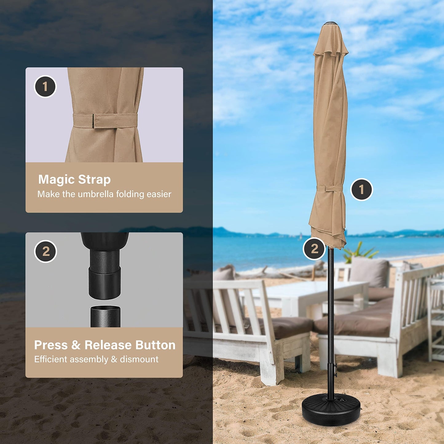 Simple Deluxe Patio Umbrella Outdoor, UV Protection Sunshade with Push Button Tilt/Crank and 8 Sturdy Ribs, for Table Garden Lawn Beach Pool