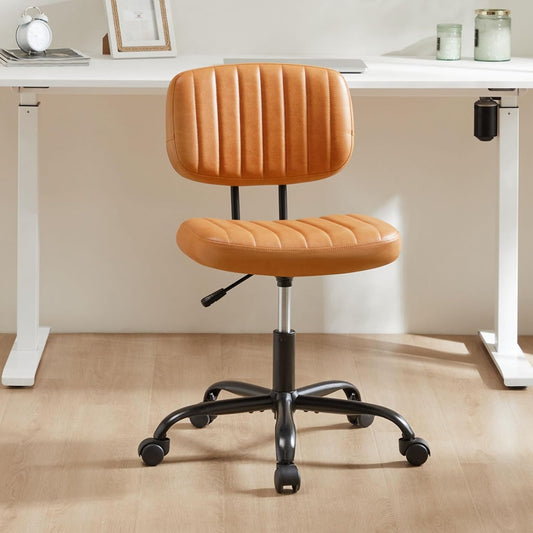 YSSOA Small Desk Chair with Wheels, Armless Office Chair No Arms, Comfy PU Leather Computer Task Chair Swivel Rolling Chairs for Small Space, Home, Adults, Students, Black