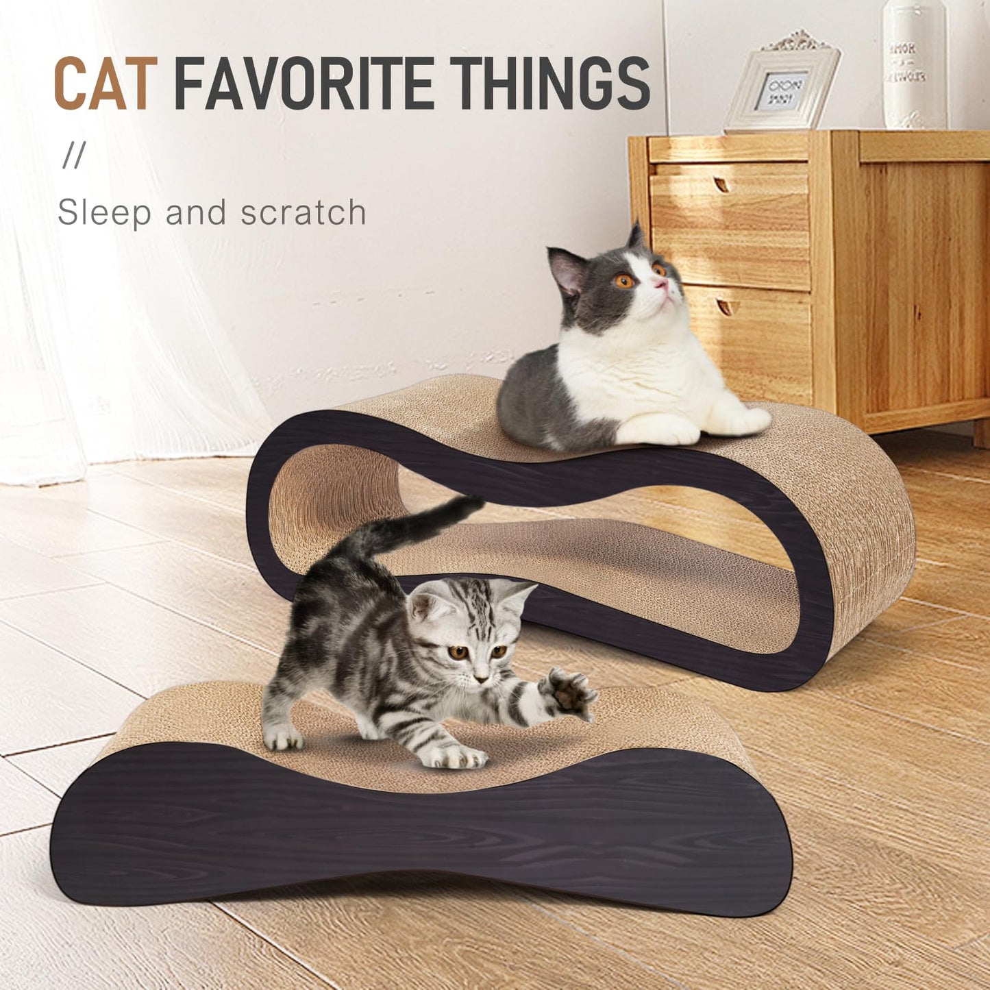 2 in 1 Cat Scratcher Cardboard Lounge Bed, Cat Scratching Pad, Durable Board Pads Prevents Furniture Damage,Large
