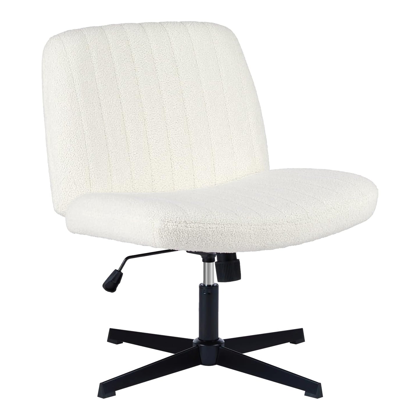 YSSOA Criss Cross Legged Chair with Back Office Desk Chair Fabric No Wheels Comfy Wide Vanity Chair Swivel Armless Height Adjustable Chair Computer Chair for Home