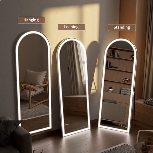 Simple Deluxe Floor Mirror with Dimming & 3 Color Lighting, Free Standing Floor Mirror, Lighted Full Body Mirror for Bedroom, Dressing Room, Cloakroom