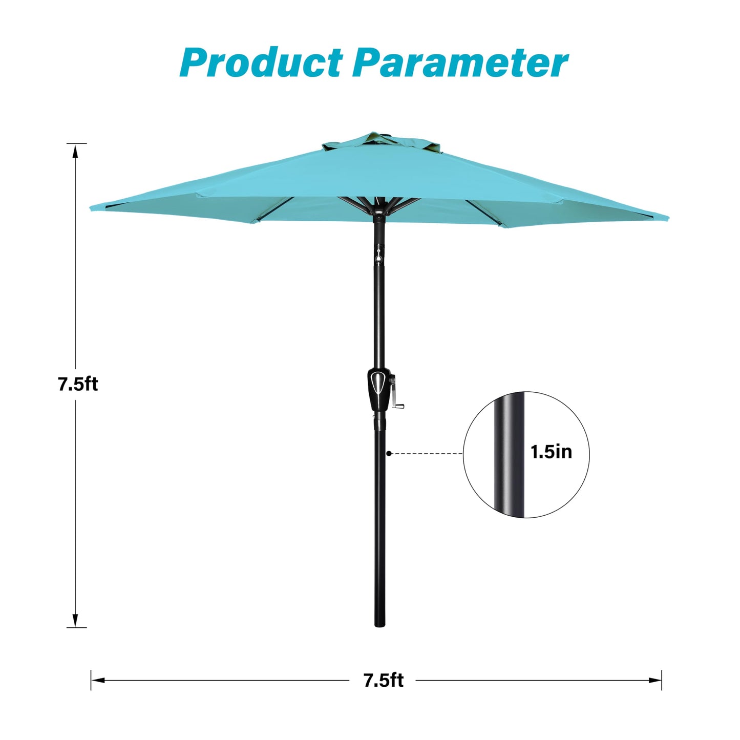 HealSmart 7.5ft Patio Umbrella with Push Button Tilt/Crank, Outdoor Table Market Yard Umbrella, 6 Sturdy Ribs for Garden, Deck, Backyard, Pool