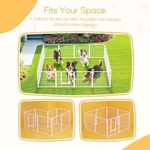 HealSmart Dog Playpen Indoor, Puppy Playpen Indoor for Yard, Camping, 32" Height 8 Panels Heavy Duty Dog Pen for Small/Medium Dogs, White