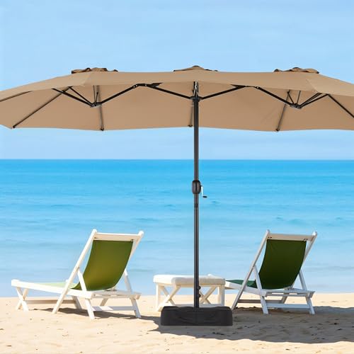 Simple Deluxe 15ft Outdoor Patio Umbrellas with Base Included, Double-Sided Rectangle Large Table Umbrella with Stand, Market Umbrellas for Poolside Backyard Lawn