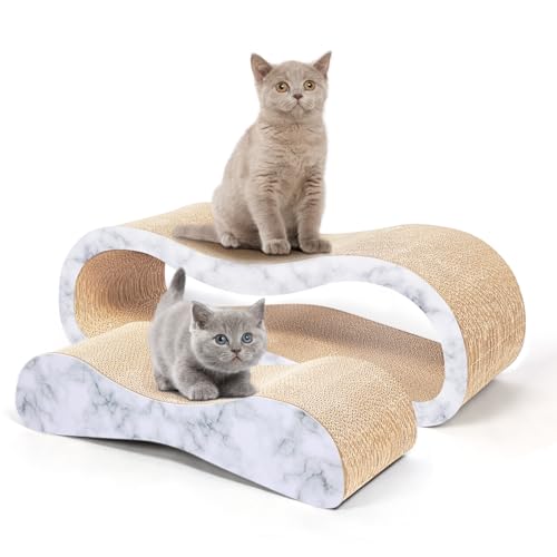 Double Cat Scratcher, 2 in 1 Infinity Cat Scratcher Cardboard Lounge Bed, Cat Scratching Post, Durable Board Pads Prevents Furniture Damage for Indoor Cats,Large,Marble White
