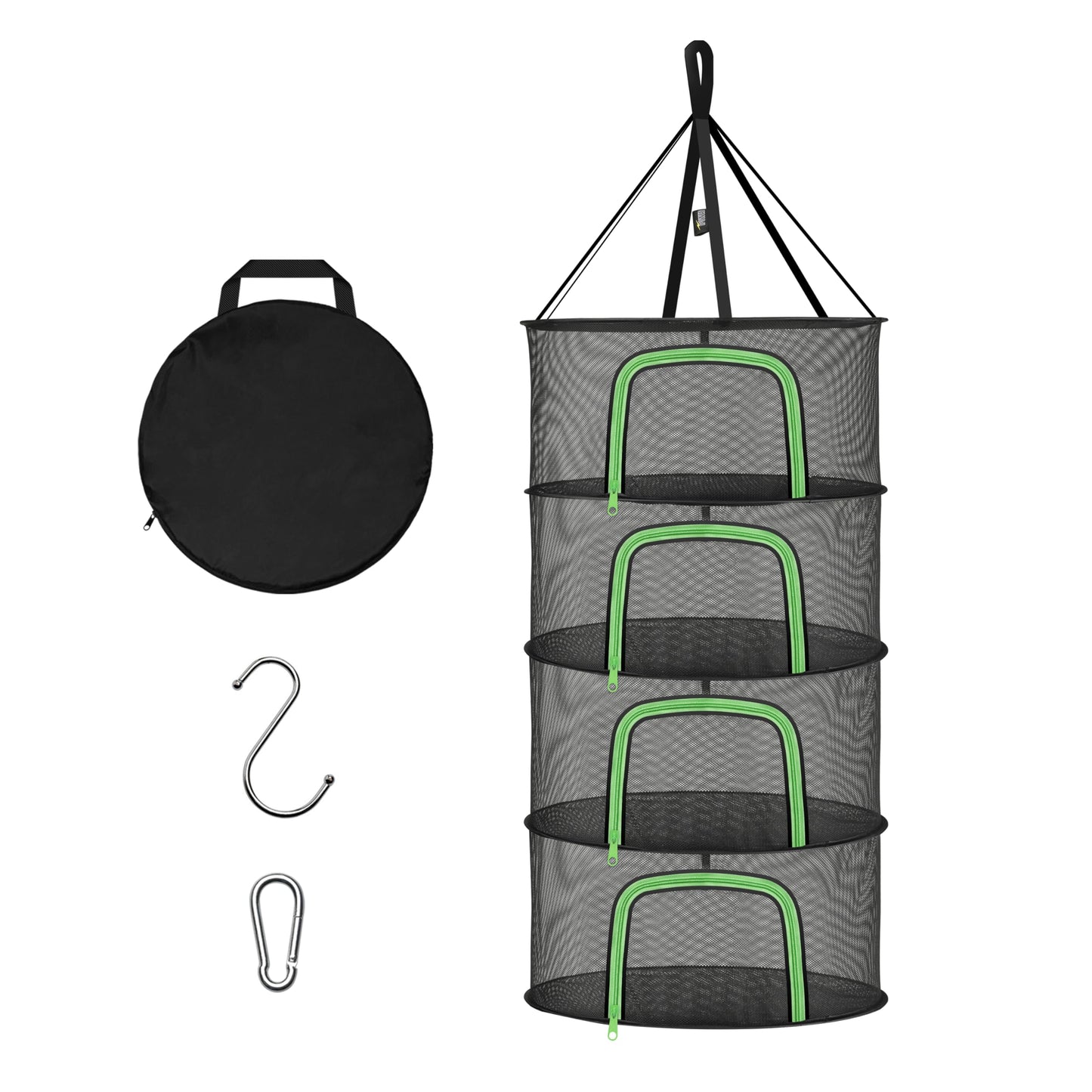 YSSOA 4 Layer 24'' Herb Drying Rack, Hanging Dry Mesh Folding Basket Dryer with Detachable Design & Hook for Plants, Herbs, Seeds and Buds in Grow Tent, Closet, Hydroponics, Garden Outdoor
