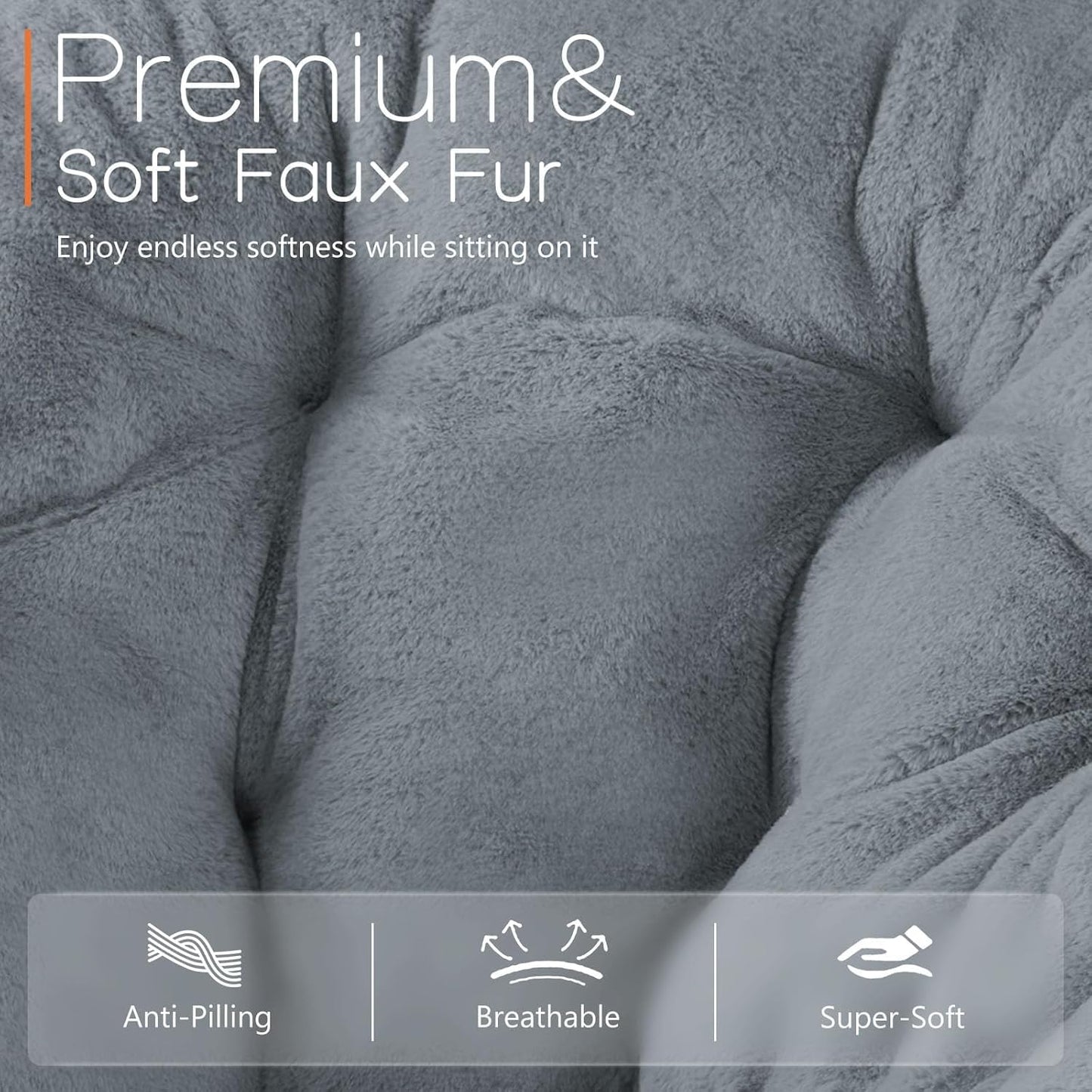 YSSOA Faux Fur Saucer Chair Comfy Lounge Chair for Bedroom Living Room, Folding Chair Upholstered Dorm Chair Papasan Chair Cozy Flexible Reading Chair for Adults Teens Kids