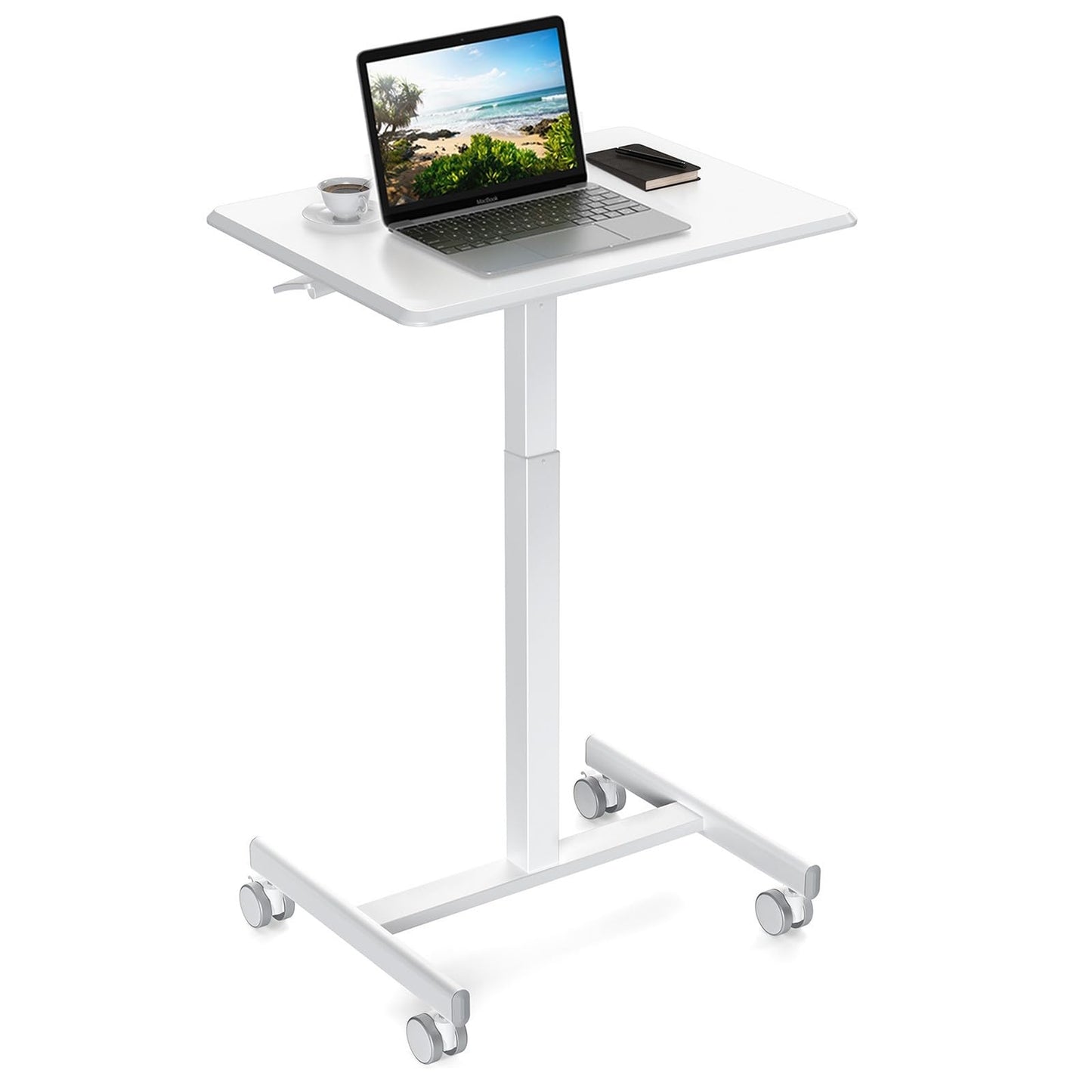 InfiniPower Mobile Small Standing Desk - Rolling Desk with Adjustable Height and Lockable Wheels, Sit-Stand Laptop Table, Portable Computer Workstation