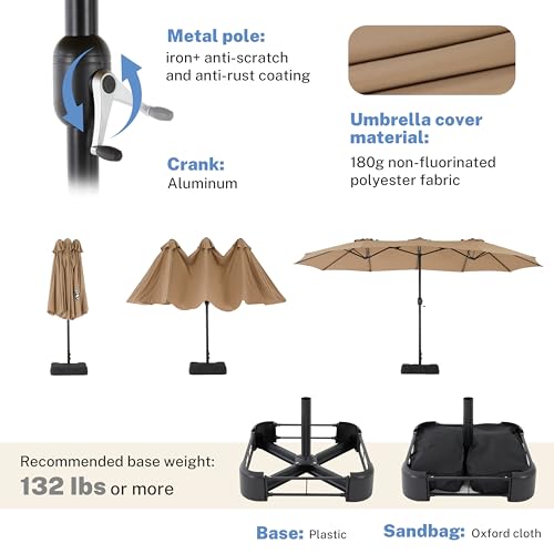 Simple Deluxe 15ft Outdoor Patio Umbrellas with Base Included, Double-Sided Rectangle Large Table Umbrella with Stand, Market Umbrellas for Poolside Backyard Lawn