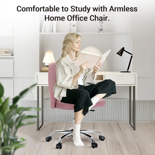 Simple Deluxe Office Desk Chair with Back and Wheels Computer Fabric Chair Armless Adjustable Height Comfy Vanity Chair with Swivel Rolling Home Chairs for Bedroom Adult