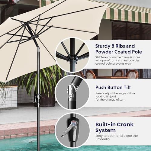 iPower 9ft Patio Umbrella Outdoor Table Umbrellas with 8 Sturdy Ribs, Push Button Tilt and Crank for Yard, Pool and Garden