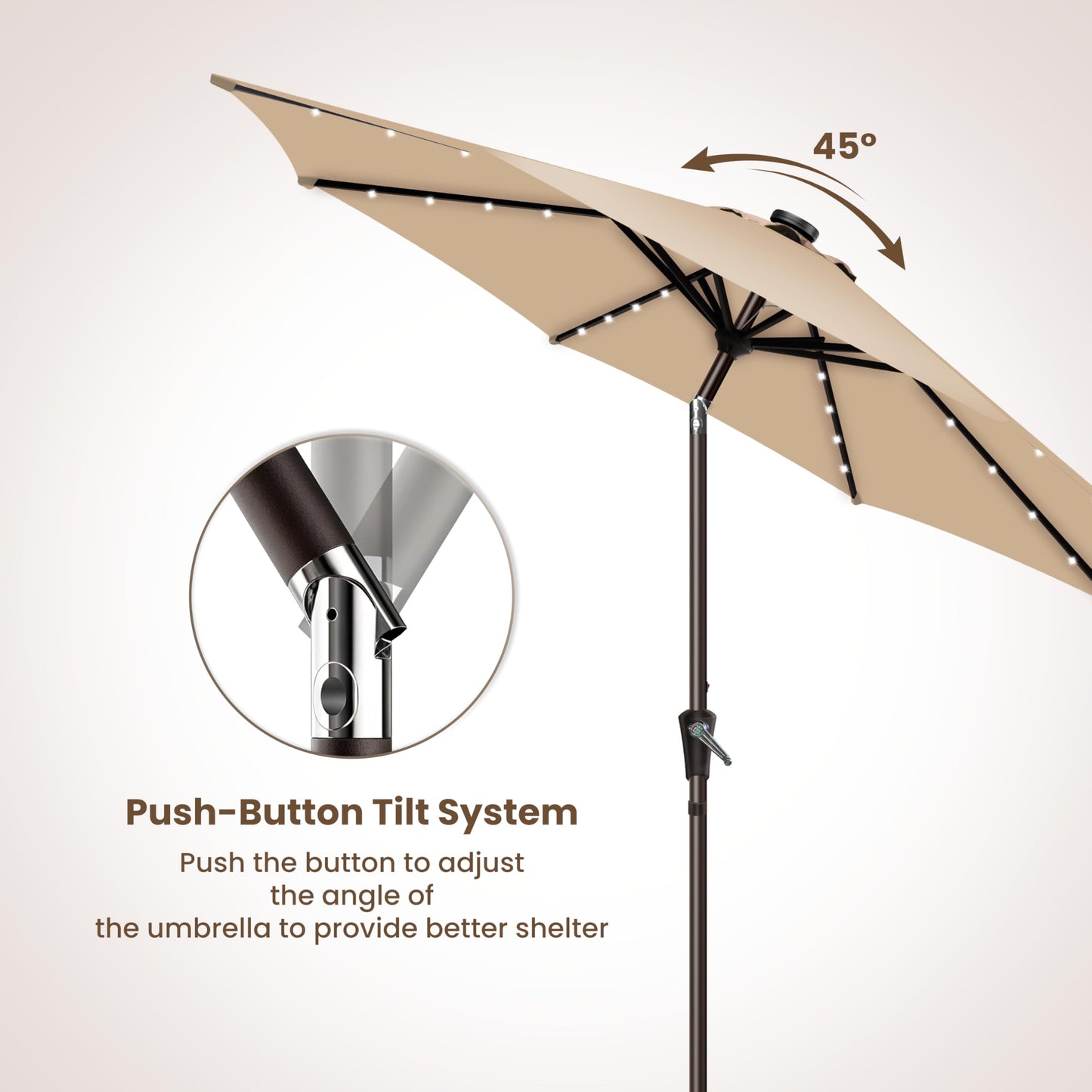 Simple Deluxe 9' Solar Patio Umbrella 32 LED Lighted Table Market Umbrellas with Push Button Tilt/Crank Outdoor Umbrella for Garden, Deck, Backyard and Pool