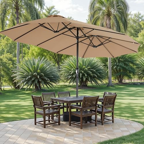 Simple Deluxe 15ft Outdoor Patio Umbrellas with Base Included, Double-Sided Rectangle Large Table Umbrella with Stand, Market Umbrellas for Poolside Backyard Lawn